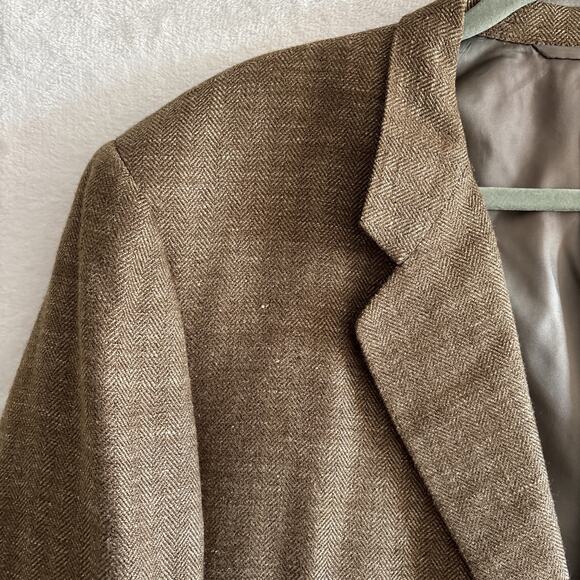 Hickey Freeman Boardroom Blazer Sport Coat 46R Brown Wool Silk Linen Jacket - Picture 2 of 16
